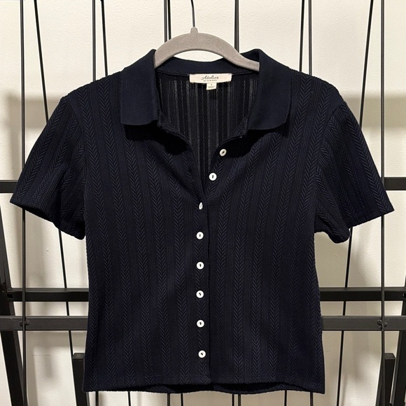 Anthropologie Tops - Anthropologie Navy Button-Down Shirt